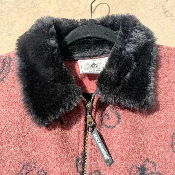 Vintage Black Mountain Outdoor Western Vest Rust Faux Fur Collar Cowgirl  Print - Picture 6 of 11